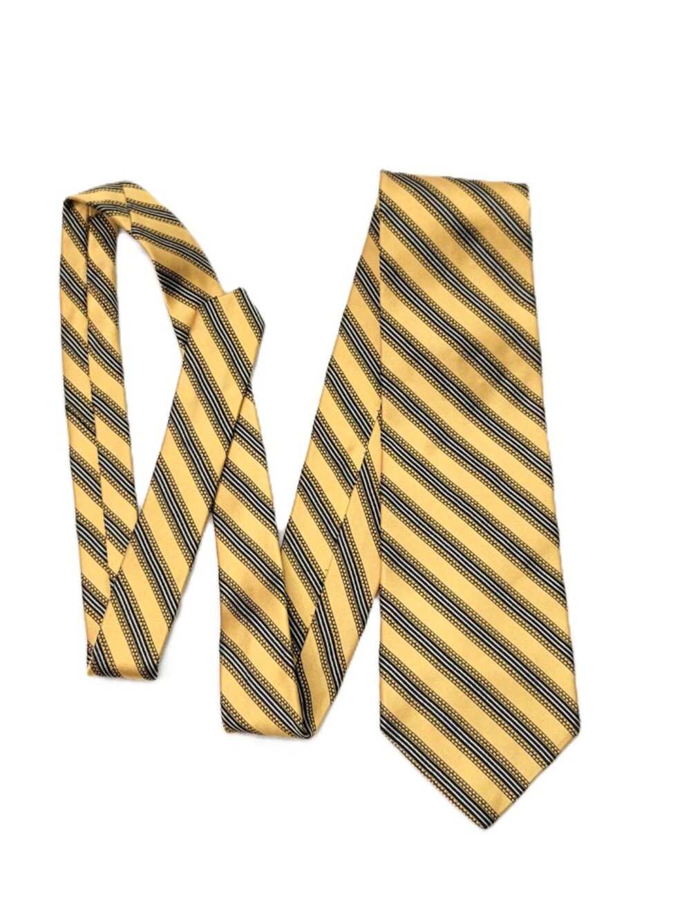 Jones New York Mens Silk Necktie Gold Yellow Navy Blue Striped Corporate Prep